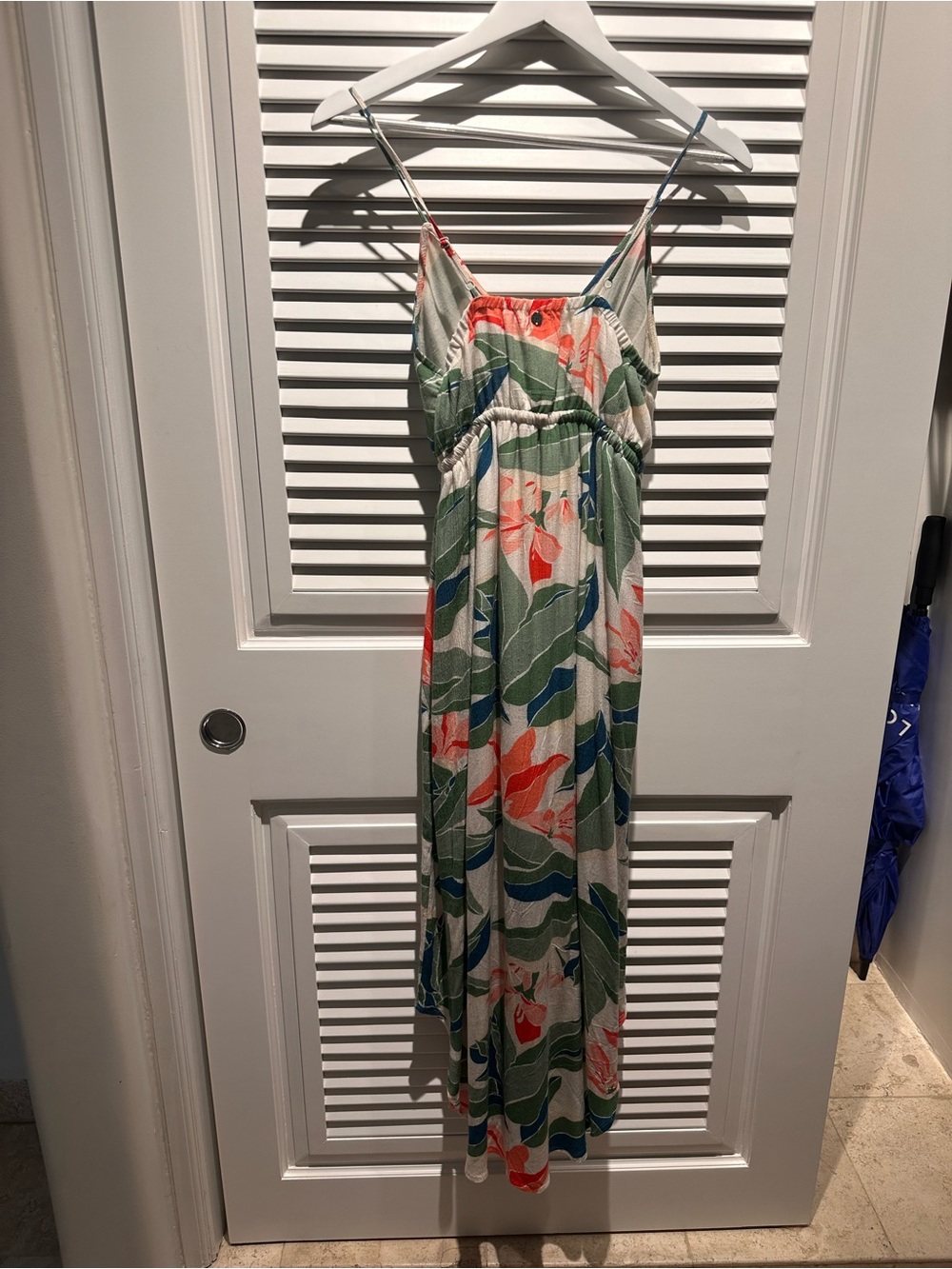 Billabong Tropical Floral Spaghetti-Strap Maxi Dress in Green and Coral